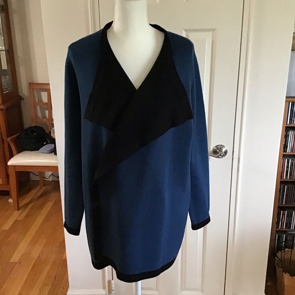 Anne Klein Blue Spruce w/Black Trim Sweater Jacket
